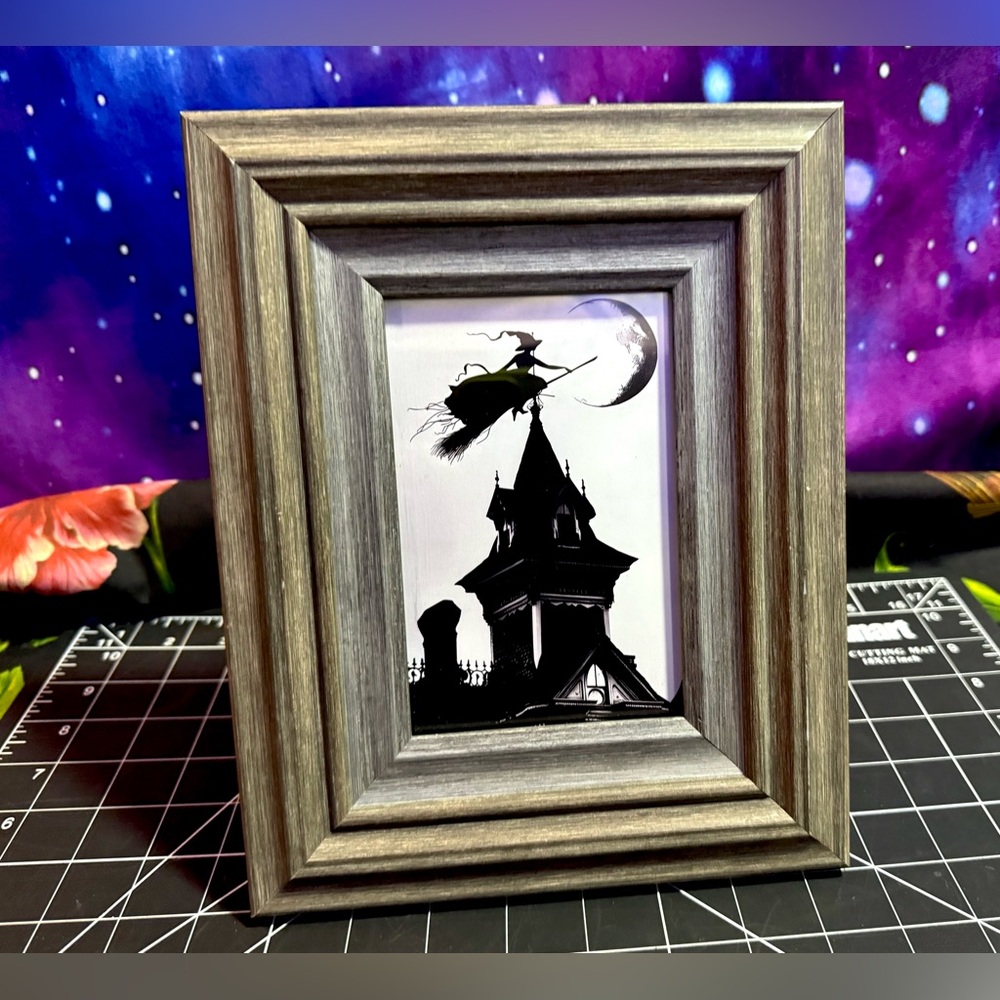 Flying Witch Halloween Wall Art Gothic Moonlit Silhouette Pagan Mythology Magic - Picture 4 of 9